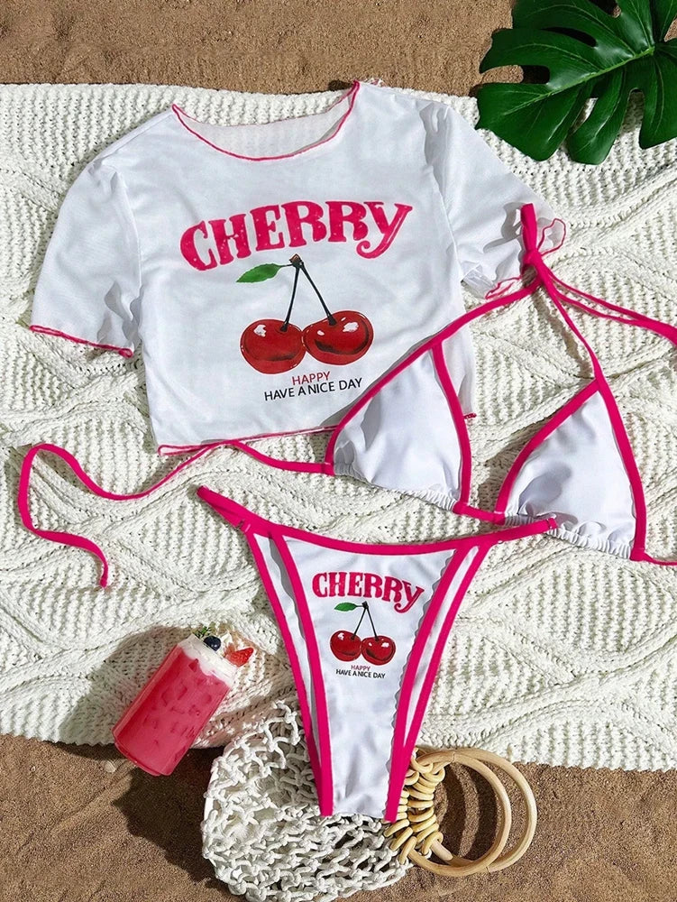 Cherry Print Halter Bikini
