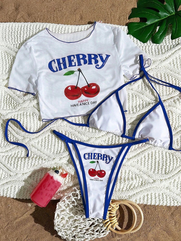 Cherry Print Halter Bikini