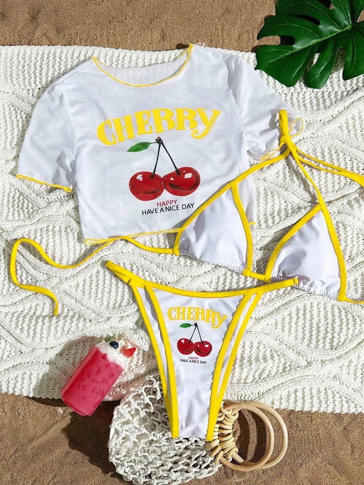 Cherry Print Halter Bikini