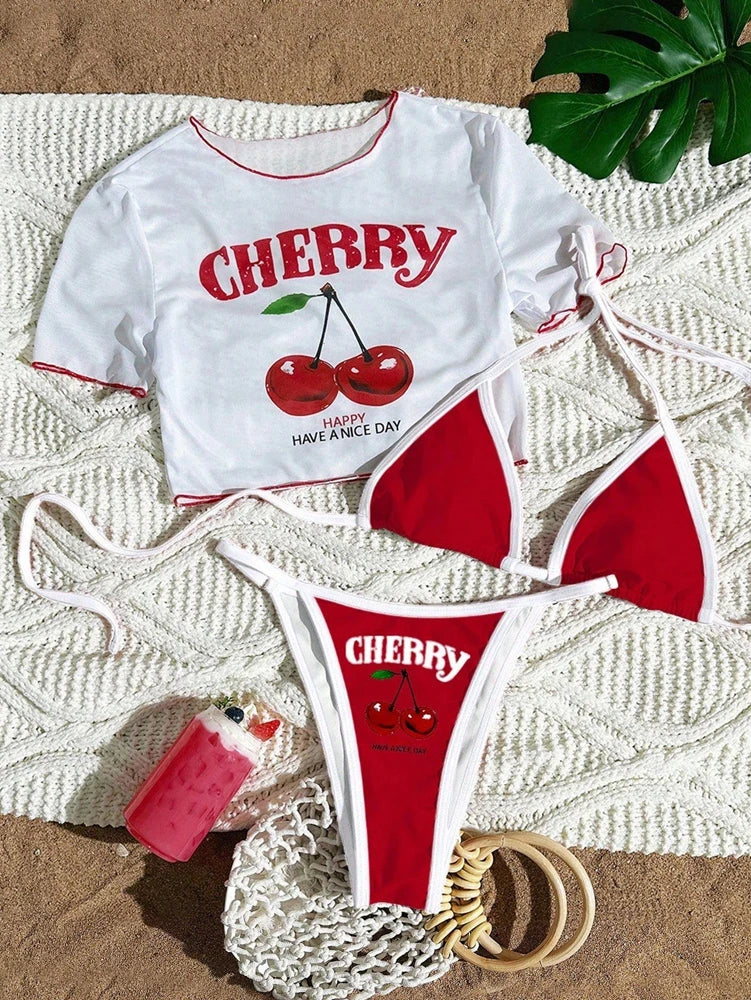 Cherry Print Halter Bikini