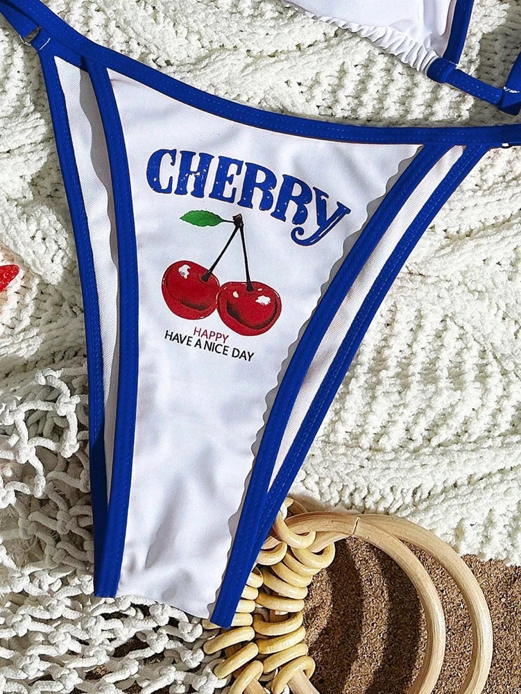 Cherry Print Halter Bikini