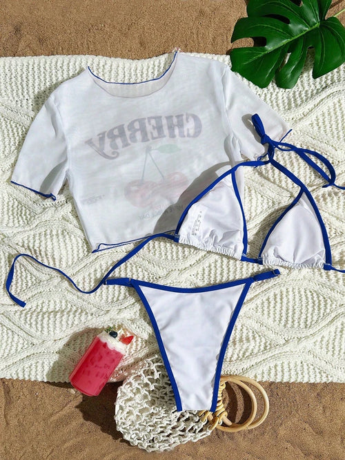 Cherry Print Halter Bikini