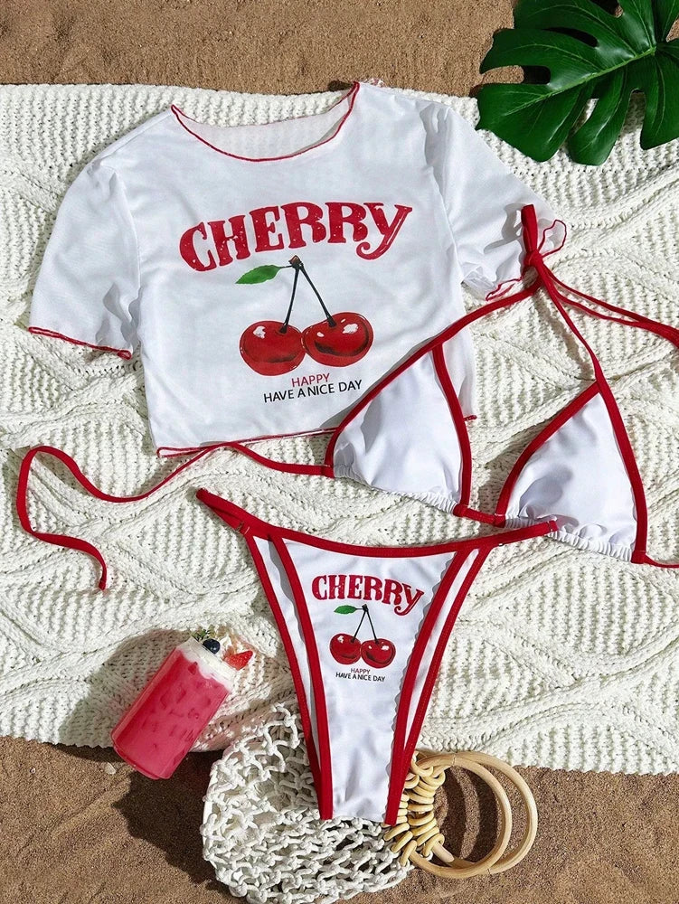 Cherry Print Halter Bikini