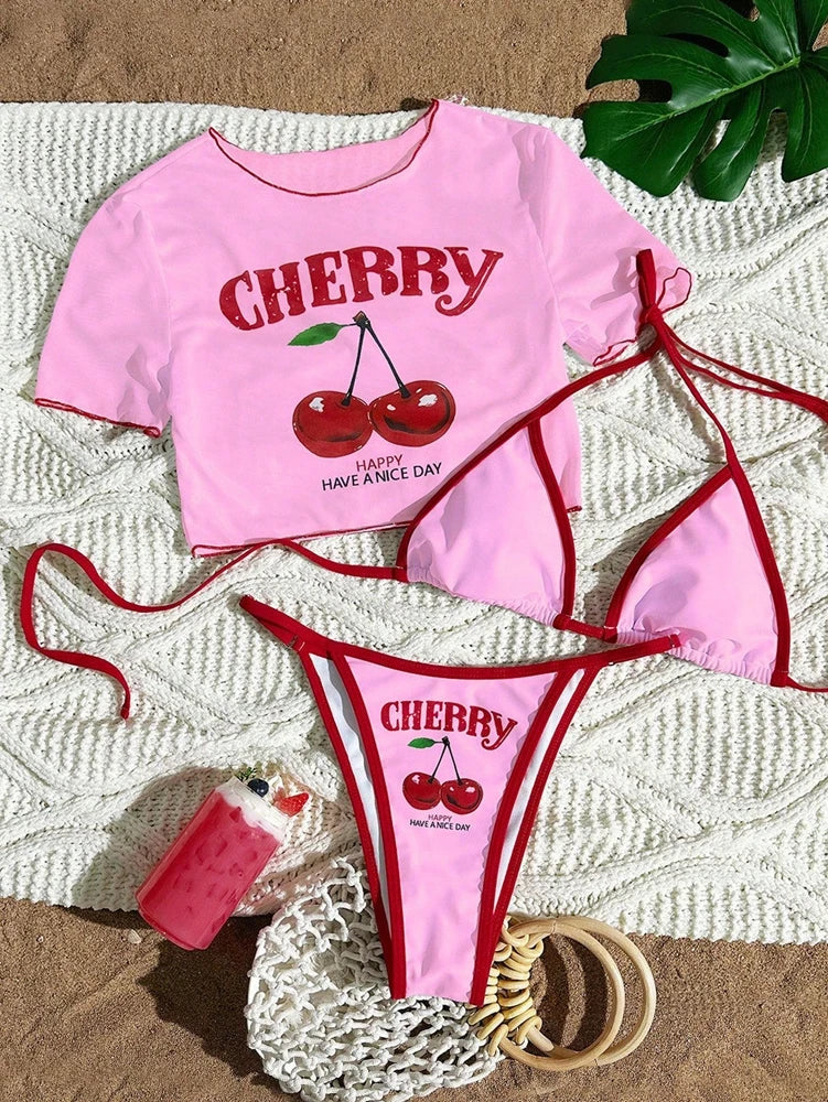 Cherry Print Halter Bikini