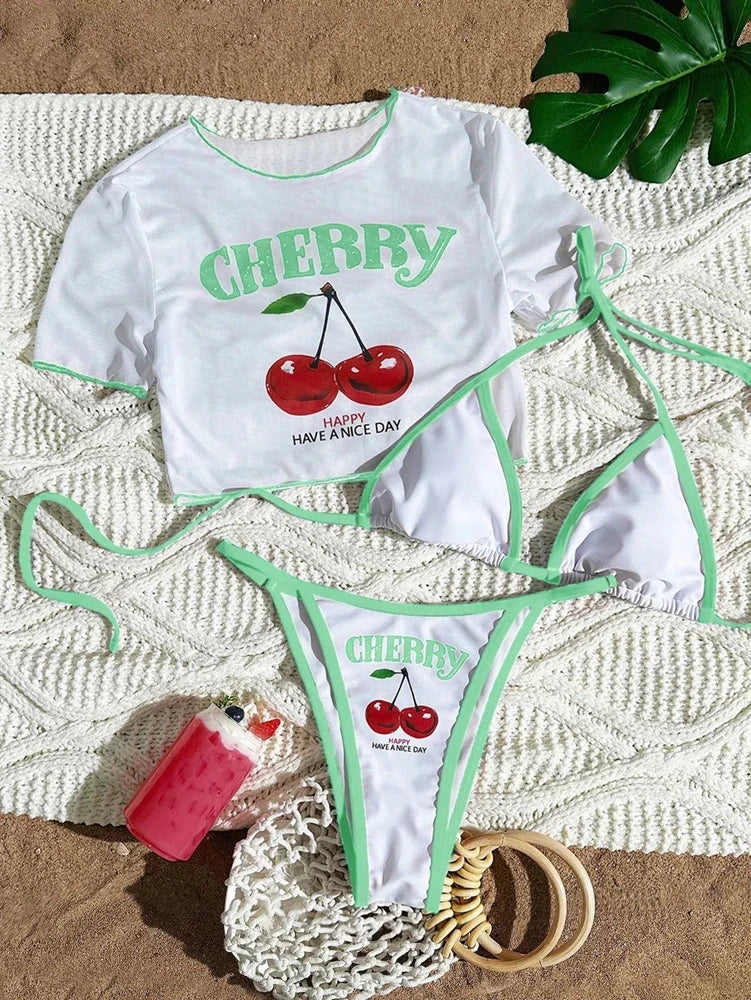 Cherry Print Halter Bikini