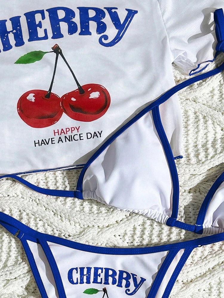 Cherry Print Halter Bikini